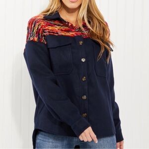 NWT DAVI & DANI mixed media chenille knit top Shacket w slight high-low bodice